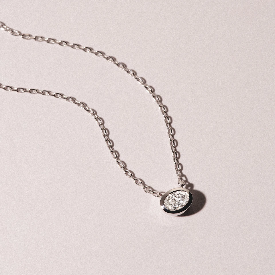 Horizon Oval Cut Lab Diamond Solitaire Necklace 0.25ct H/SI in 9K White Gold