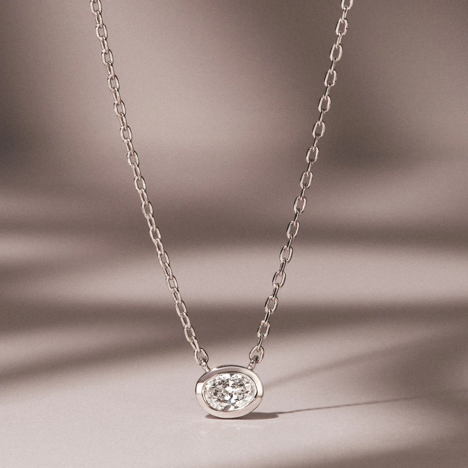 Horizon Oval Cut Lab Diamond Solitaire Necklace 0.25ct H/SI in 9K White Gold