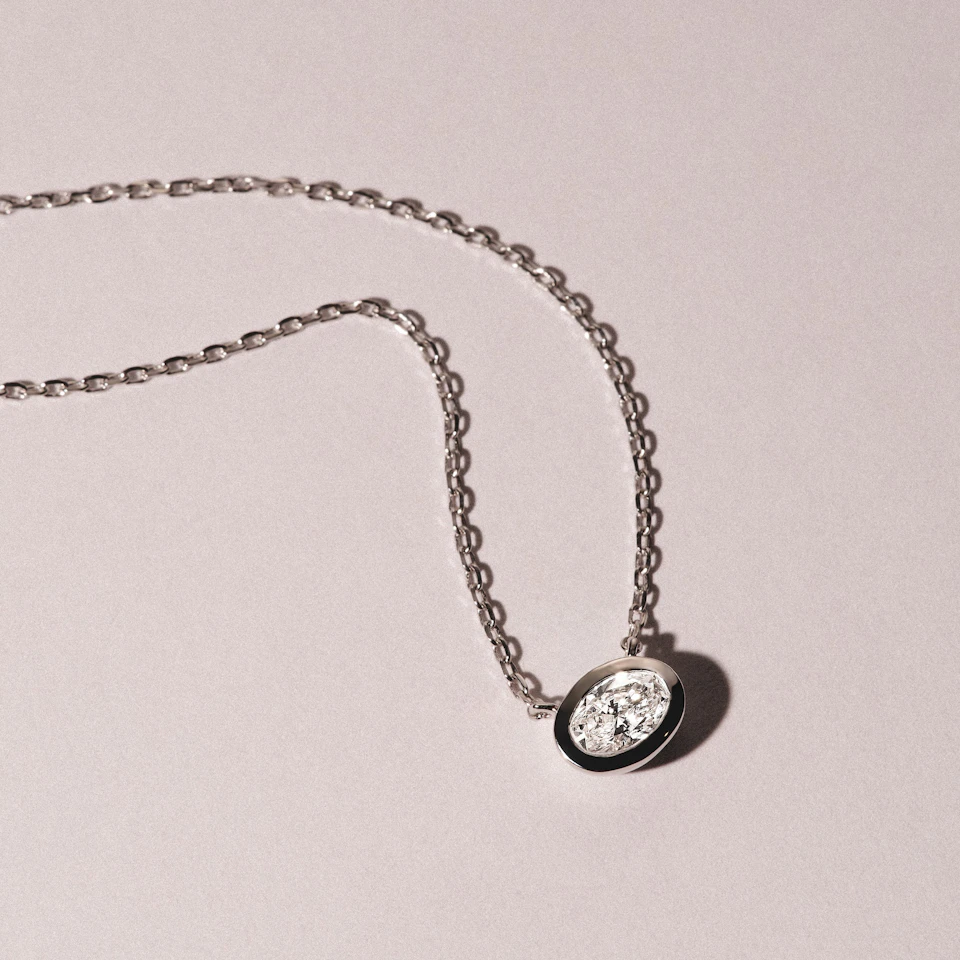 Horizon Oval Cut Lab Diamond Solitaire Necklace 0.50ct H/SI in 9K White Gold