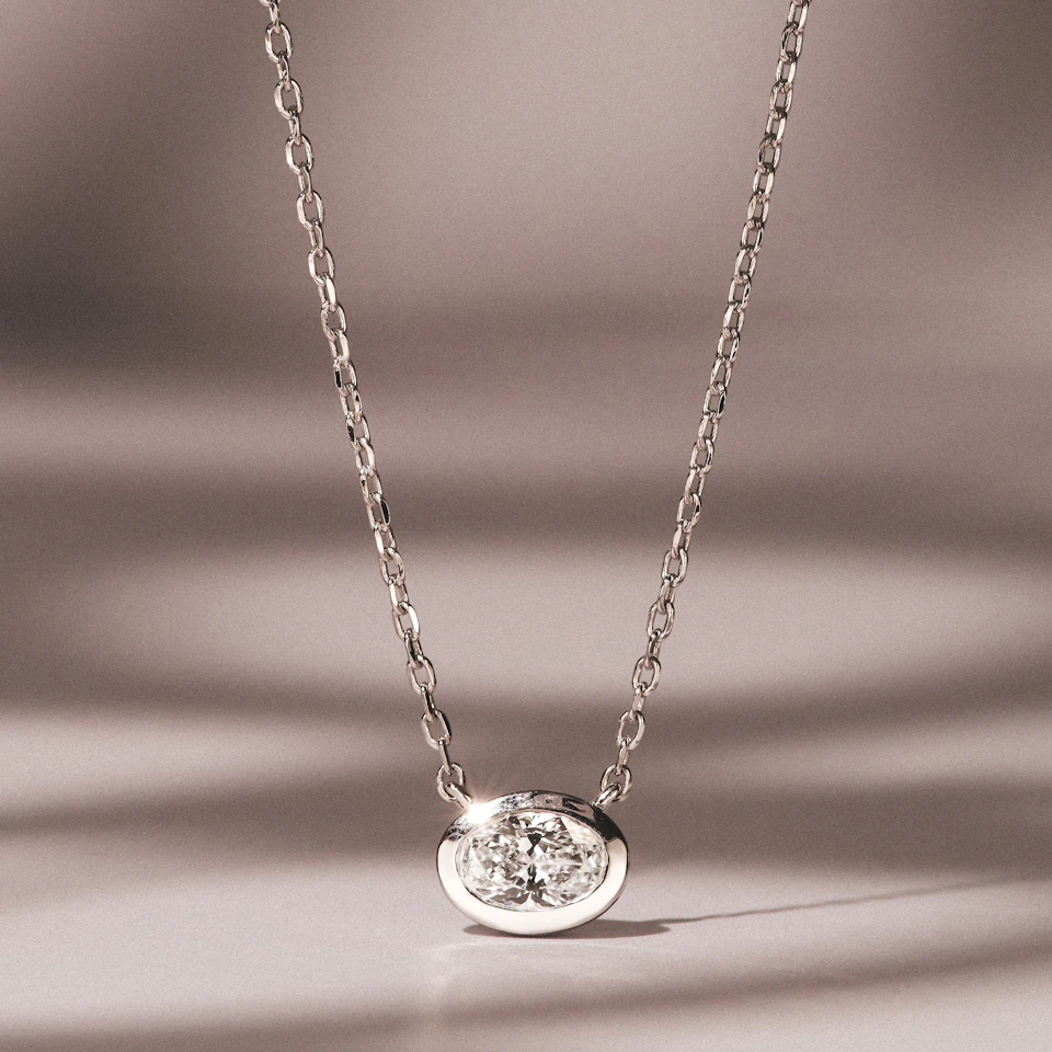 Horizon Oval Cut Lab Diamond Solitaire Necklace 0.50ct H/SI in 9K White Gold