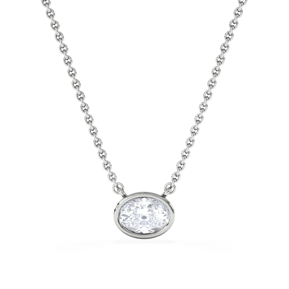 Horizon Oval Cut Lab Diamond Solitaire Necklace 0.50ct H/SI in 9K White Gold