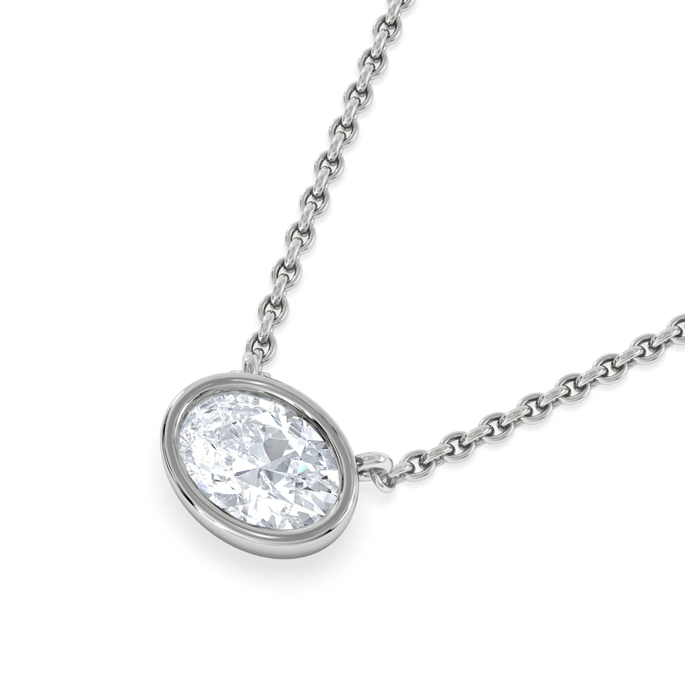 Horizon Oval Cut Lab Diamond Solitaire Necklace 0.50ct H/SI in 9K White Gold