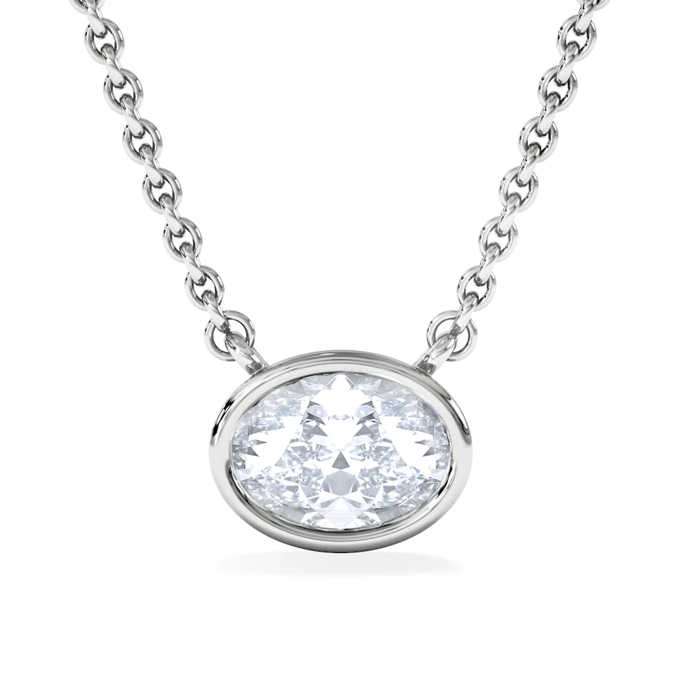 Horizon Oval Cut Lab Diamond Solitaire Necklace 0.50ct H/SI in 9K White Gold
