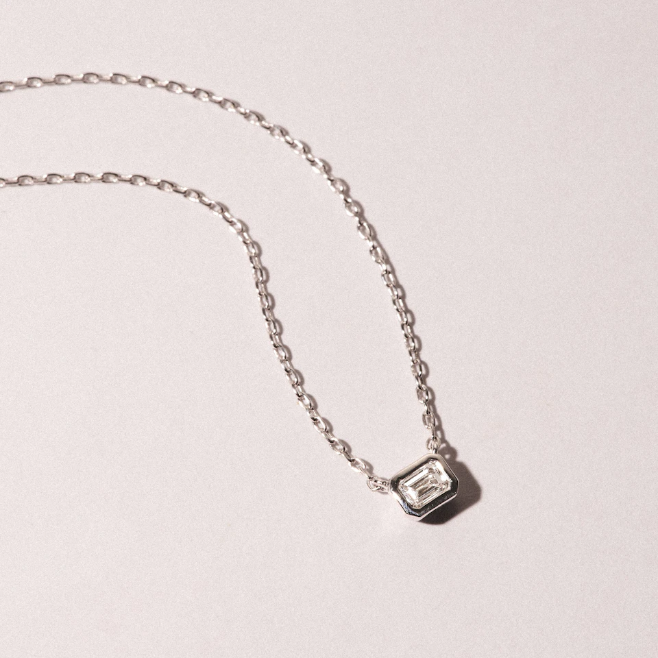 Horizon Emerald Cut Lab Diamond Solitaire Necklace 0.25ct H/SI in 925 Silver