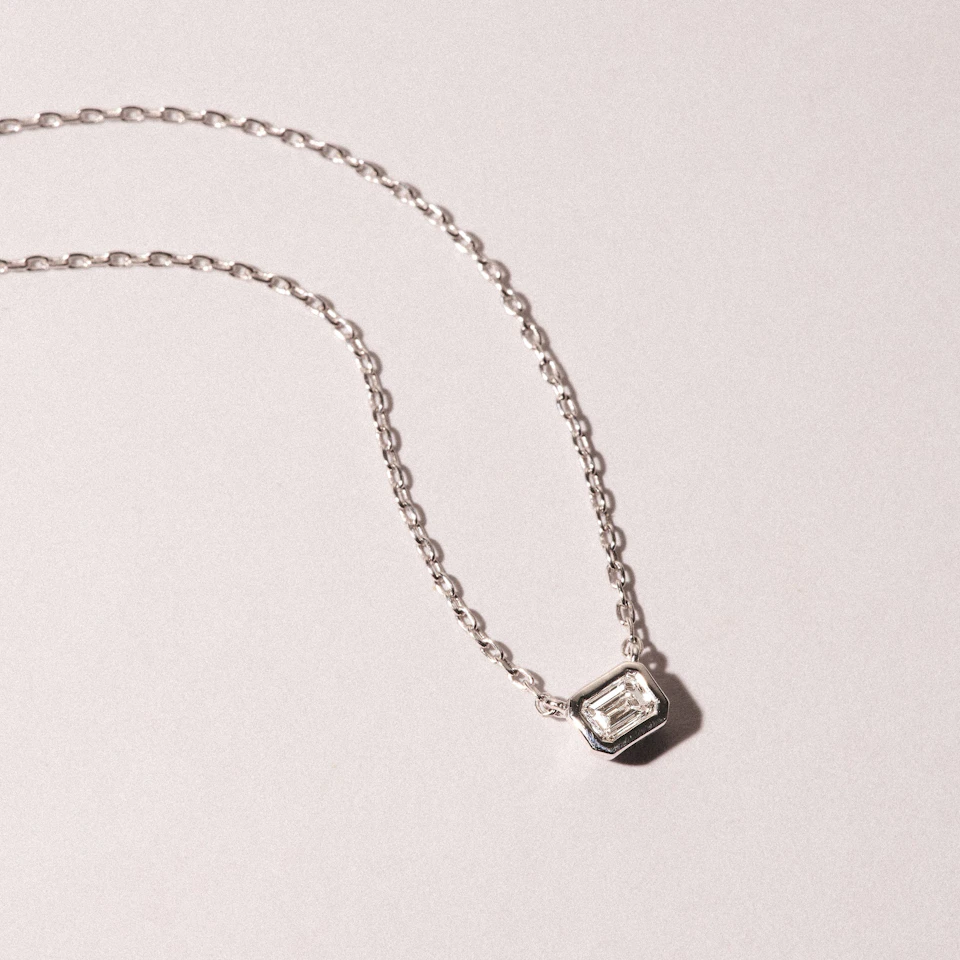 Horizon Emerald Cut Lab Diamond Solitaire Necklace 0.25ct H/SI in 9K White Gold
