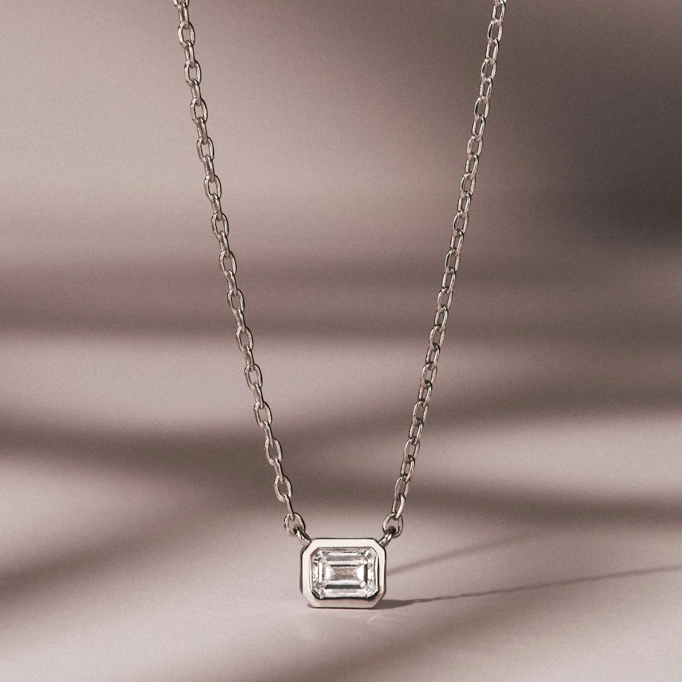 Horizon Emerald Cut Lab Diamond Solitaire Necklace 0.25ct H/SI in 925 Silver