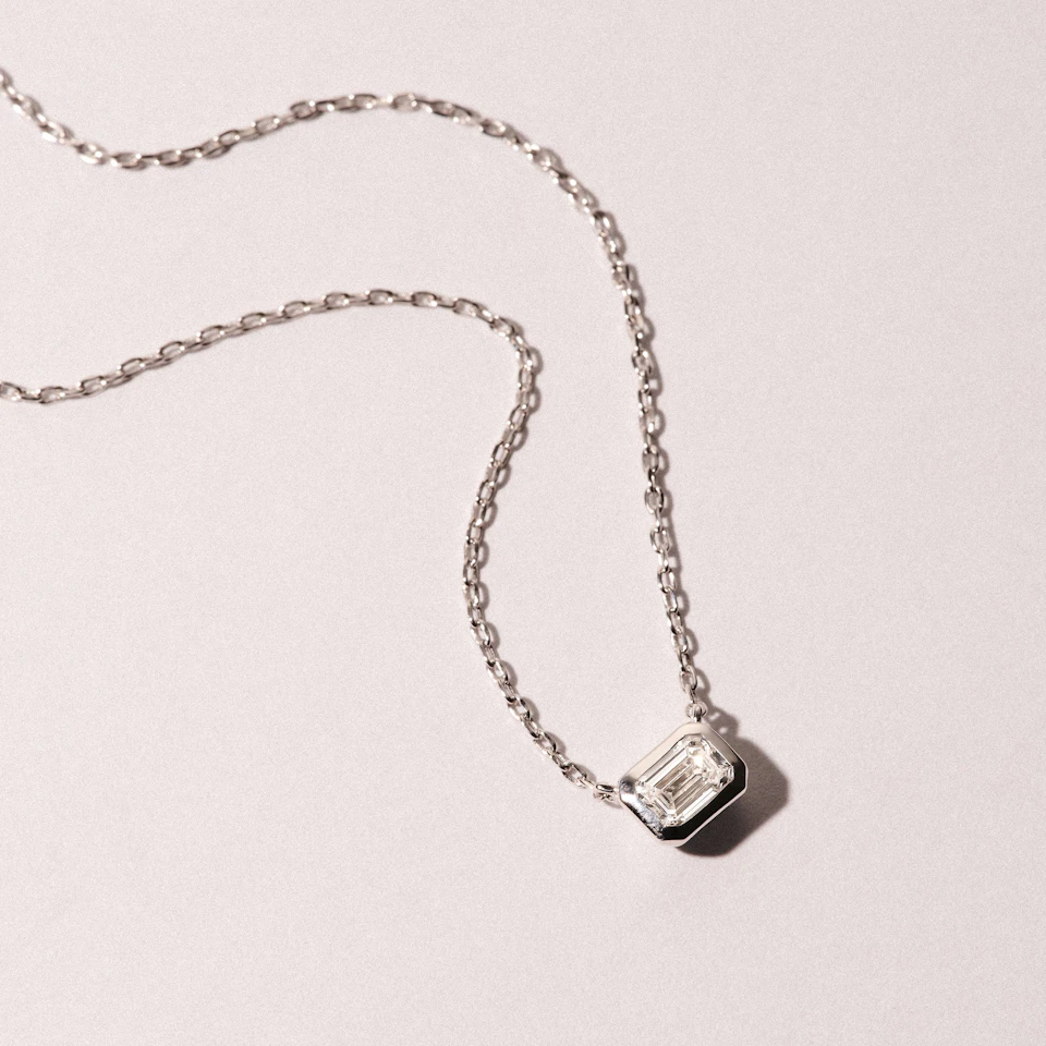 Horizon Emerald Cut Lab Diamond Solitaire Necklace 0.50ct H/SI in 9K White Gold