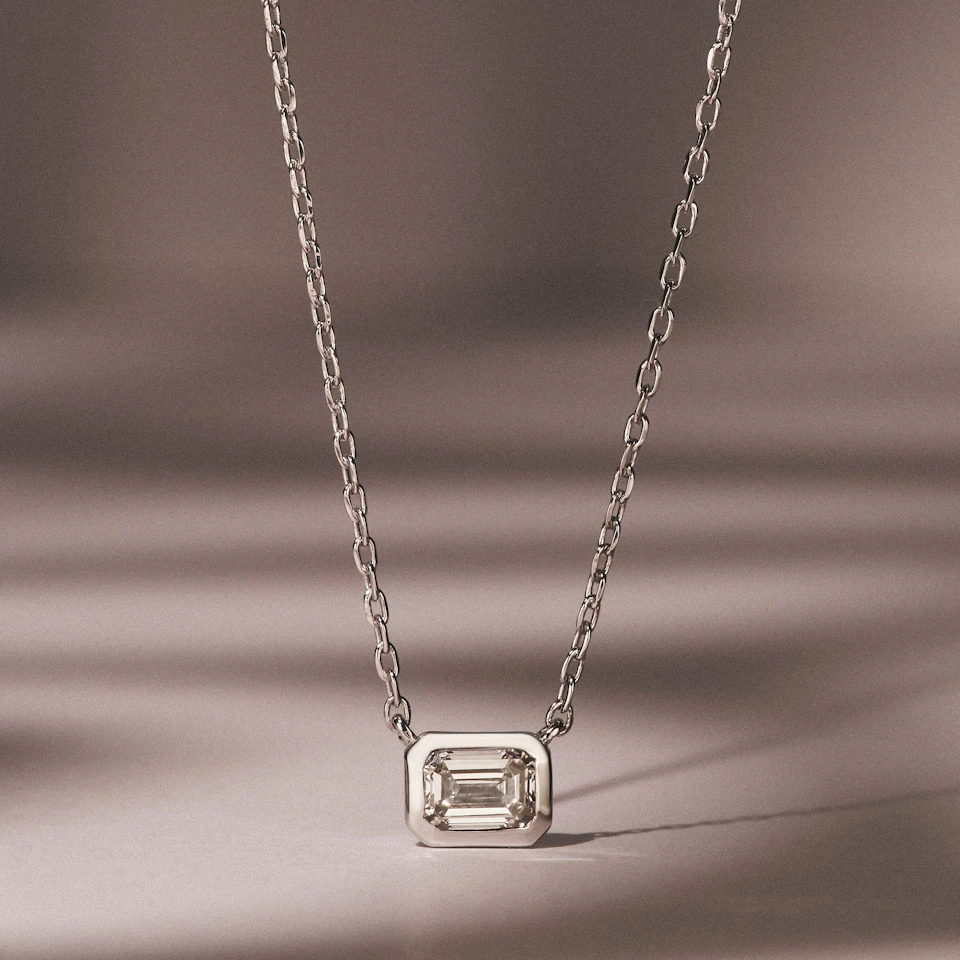 Horizon Emerald Cut Lab Diamond Solitaire Necklace 0.50ct H/SI in 9K White Gold