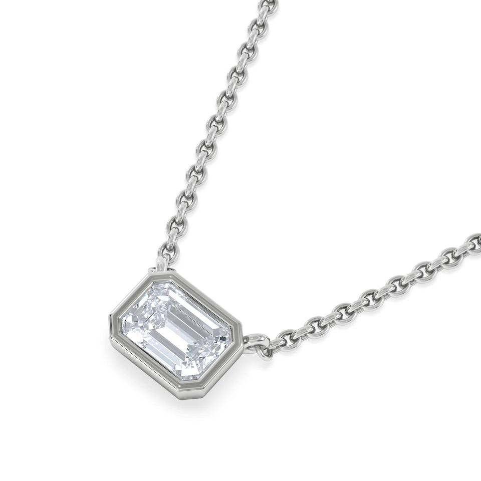 Horizon Emerald Cut Lab Diamond Solitaire Necklace 0.50ct H/SI in 9K White Gold