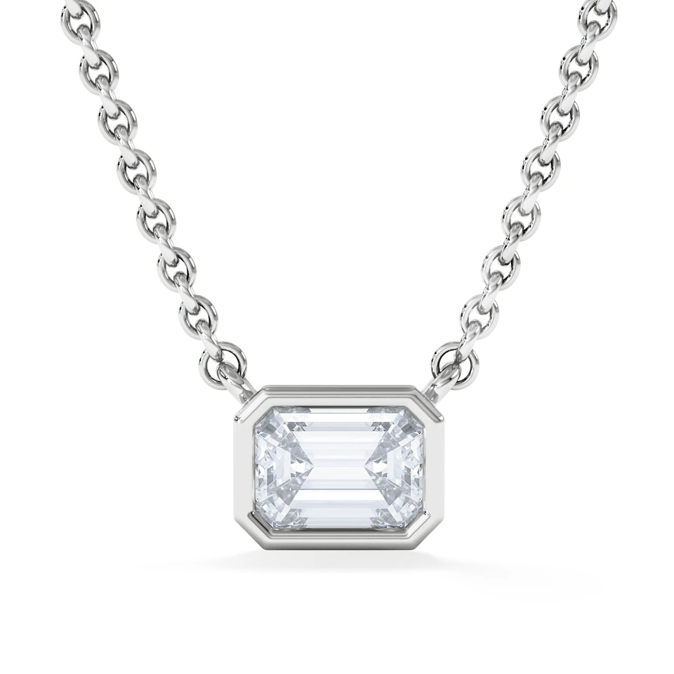 Horizon Emerald Cut Lab Diamond Solitaire Necklace 0.50ct H/SI in 9K White Gold