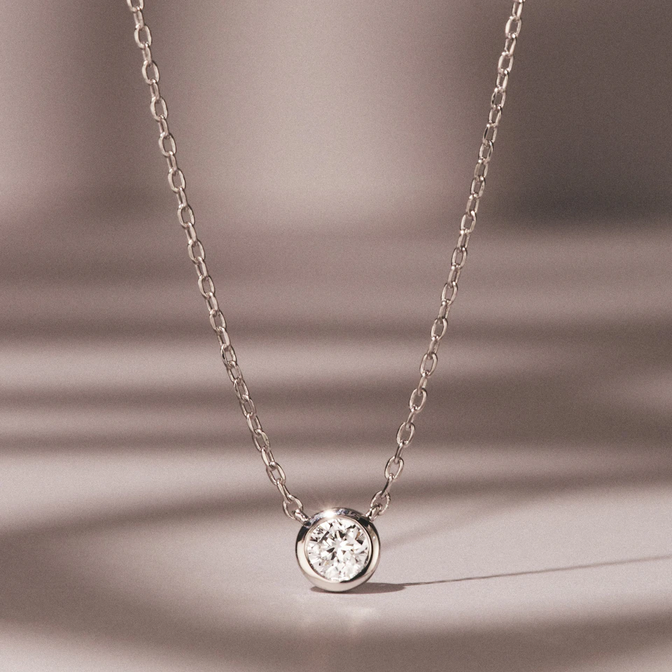 Horizon Round Cut Lab Diamond Solitaire Necklace 0.25ct H/SI in 925 Silver