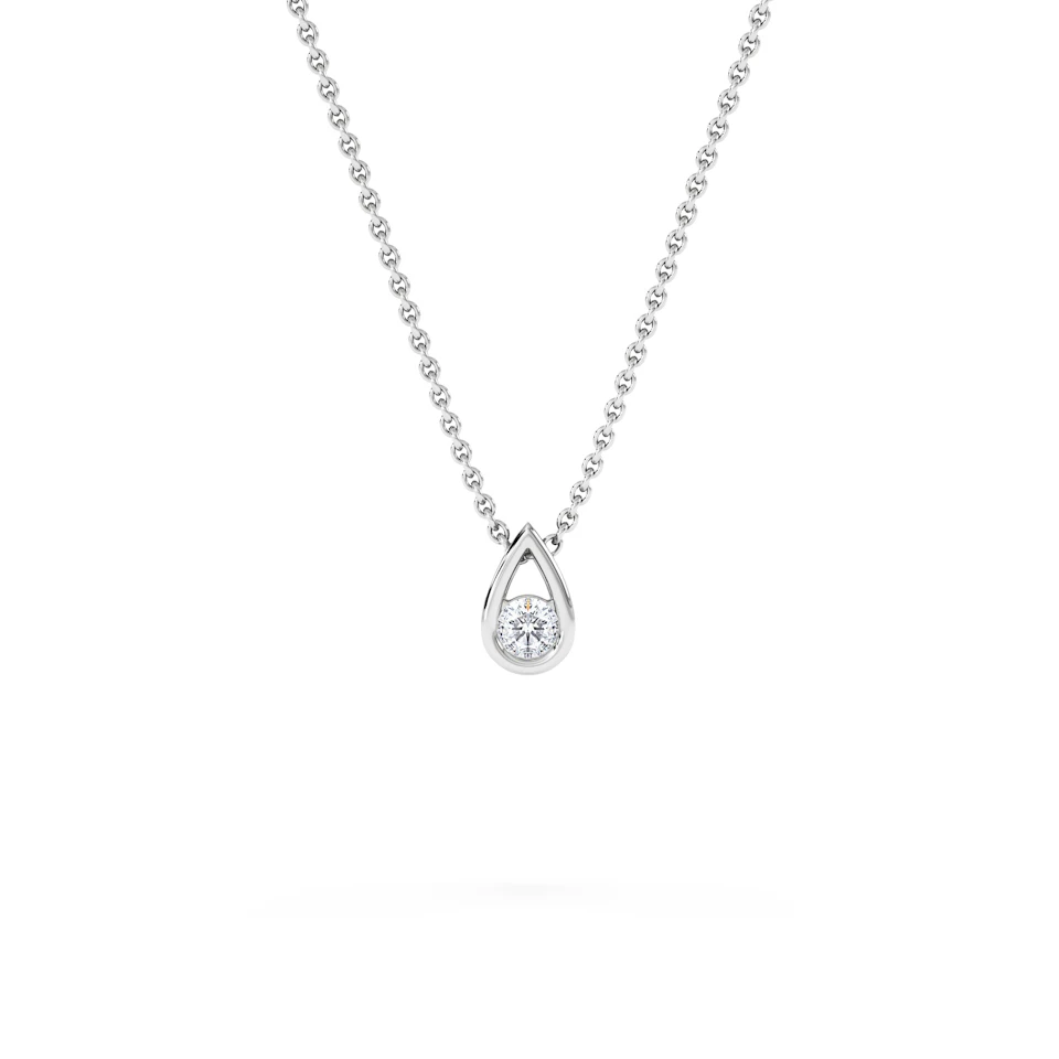 Teardrop Solitaire 0.10ct H/SI Round Cut Lab Grown Necklace in Silver