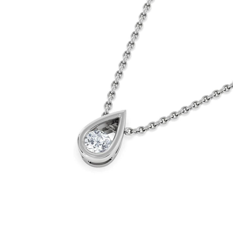Teardrop Solitaire 0.10ct H/SI Round Cut Lab Grown Necklace in Silver