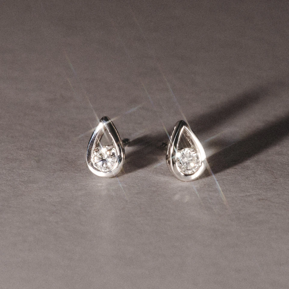 Teardrop 0.21ct Round Cut Lab Grown Stud Earrings in Sterling Silver