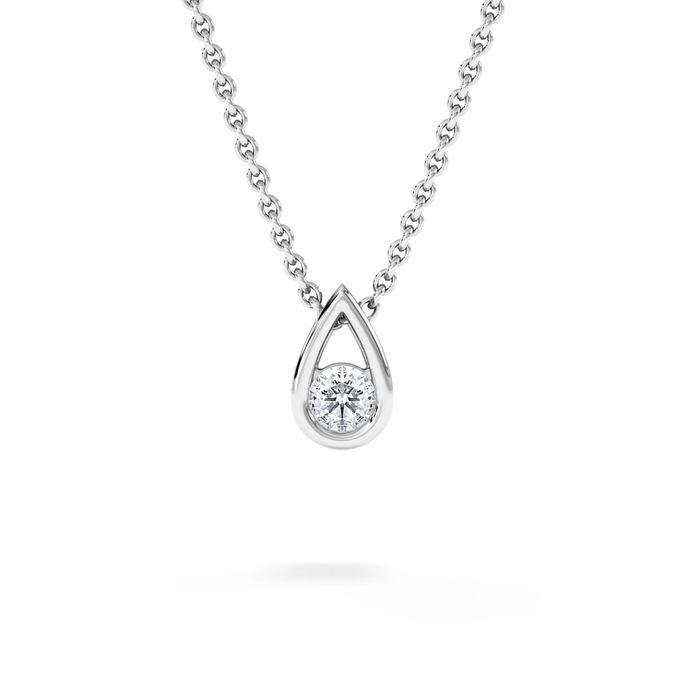Teardrop Solitaire 0.10ct H/SI Round Cut Lab Grown Necklace in Silver
