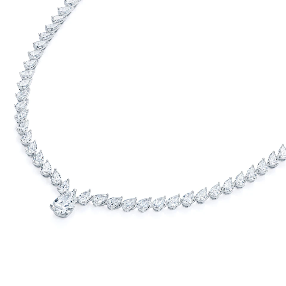 LUXE 20.00ct Lab Diamond Necklace with 1.50ct IGI Certified Pear-Cut Centre in 18K White Gold