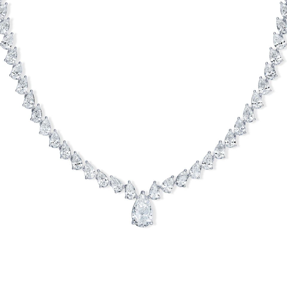 LUXE 20.00ct Lab Diamond Necklace with 1.50ct IGI Certified Pear-Cut Centre in 18K White Gold