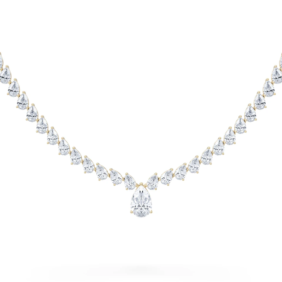LUXE 20.00ct Lab Diamond Necklace with 1.50ct IGI Certified Pear-Cut Centre in 18K Yellow Gold