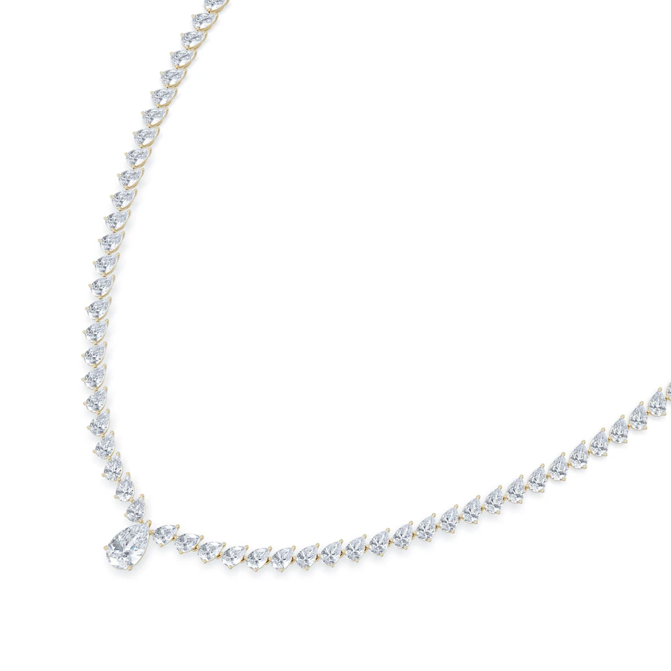 LUXE 20.00ct Lab Diamond Necklace with 1.50ct IGI Certified Pear-Cut Centre in 18K Yellow Gold