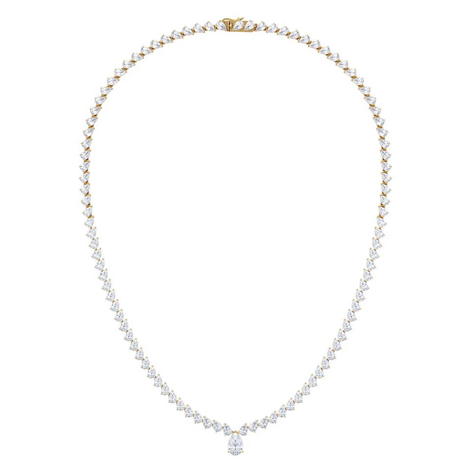 LUXE 20.00ct Lab Diamond Necklace with 1.50ct IGI Certified Pear-Cut Centre in 18K Yellow Gold