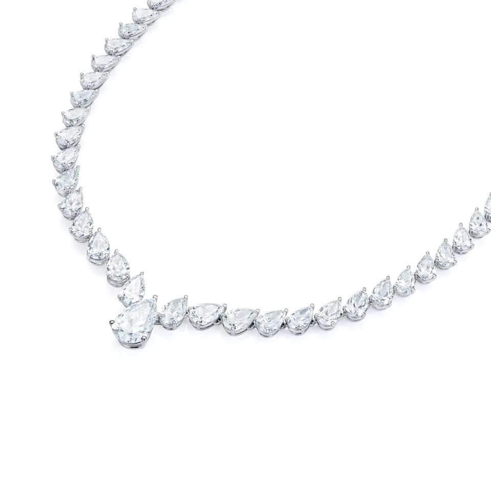 LUXE 32.00ct Lab Diamond Necklace with 3.00ct IGI Certified Pear-Cut Centre in 18K White Gold