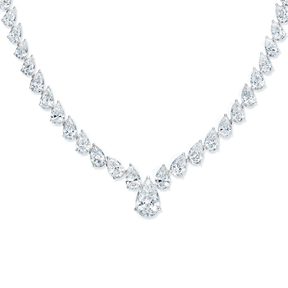 LUXE 32.00ct Lab Diamond Necklace with 3.00ct IGI Certified Pear-Cut Centre in 18K White Gold