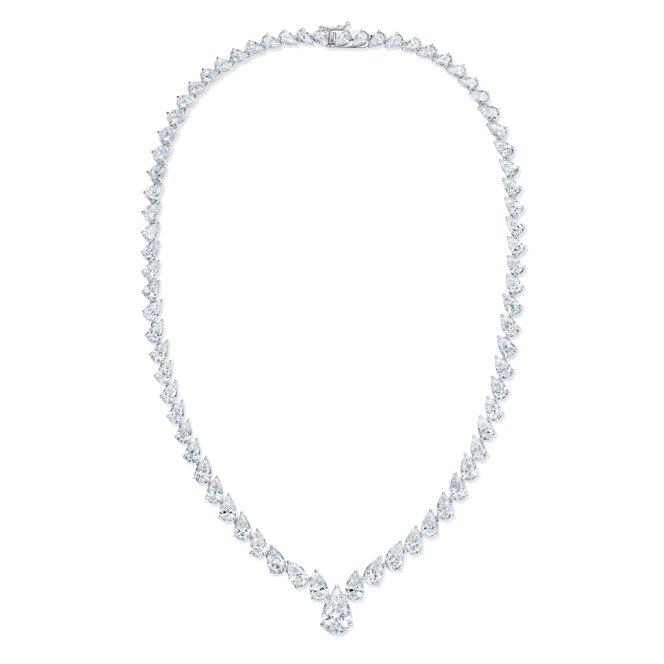 LUXE 32.00ct Lab Diamond Necklace with 3.00ct IGI Certified Pear-Cut Centre in 18K White Gold