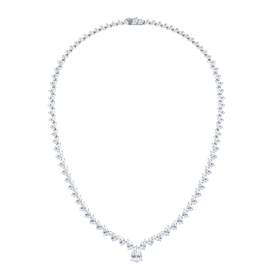 LUXE 32.00ct Lab Diamond Necklace with 3.00ct IGI Certified Pear-Cut Centre in 18K White Gold