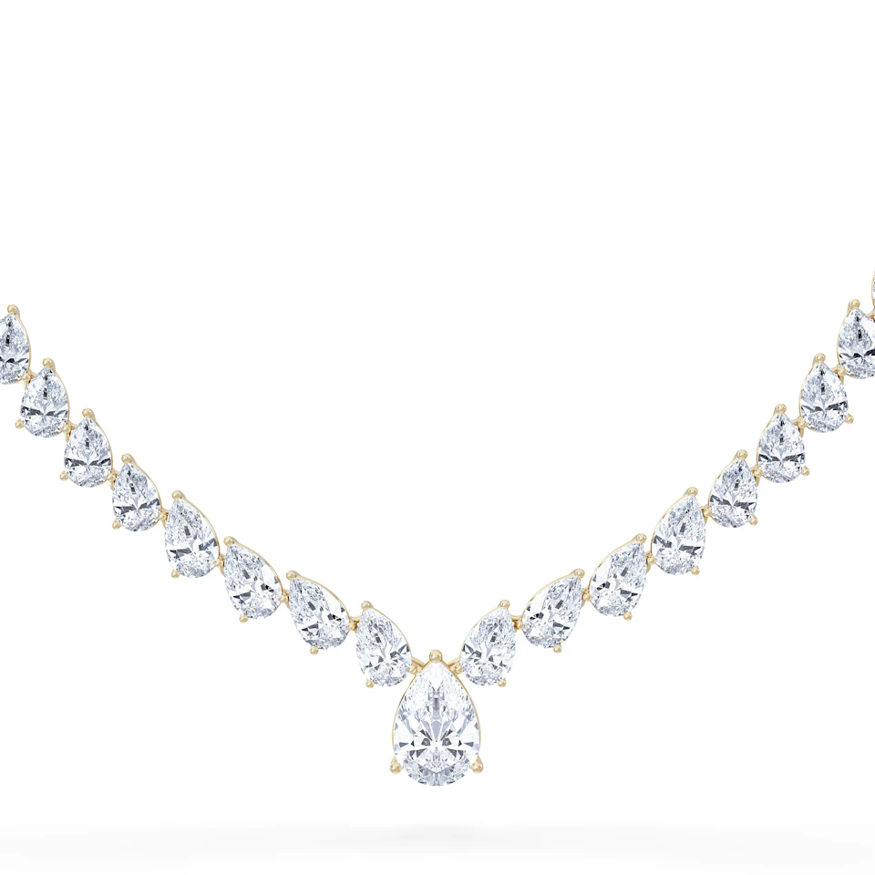 LUXE 32.00ct Lab Diamond Necklace with 3.00ct IGI Certified Pear-Cut Centre in 18K Yellow Gold