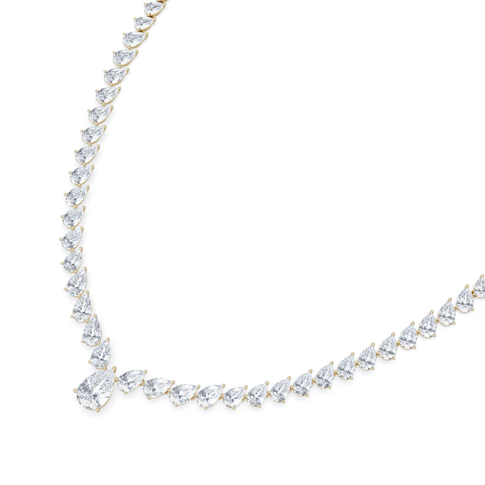 LUXE 32.00ct Lab Diamond Necklace with 3.00ct IGI Certified Pear-Cut Centre in 18K Yellow Gold