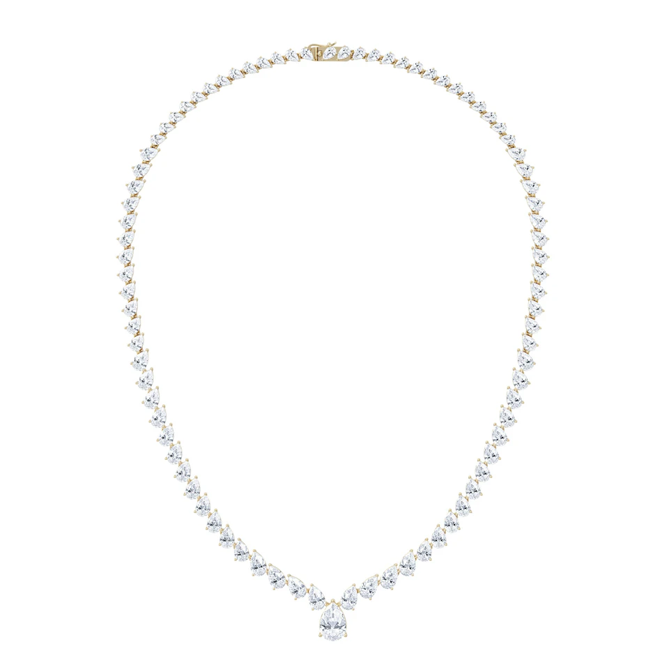 LUXE 32.00ct Lab Diamond Necklace with 3.00ct IGI Certified Pear-Cut Centre in 18K Yellow Gold
