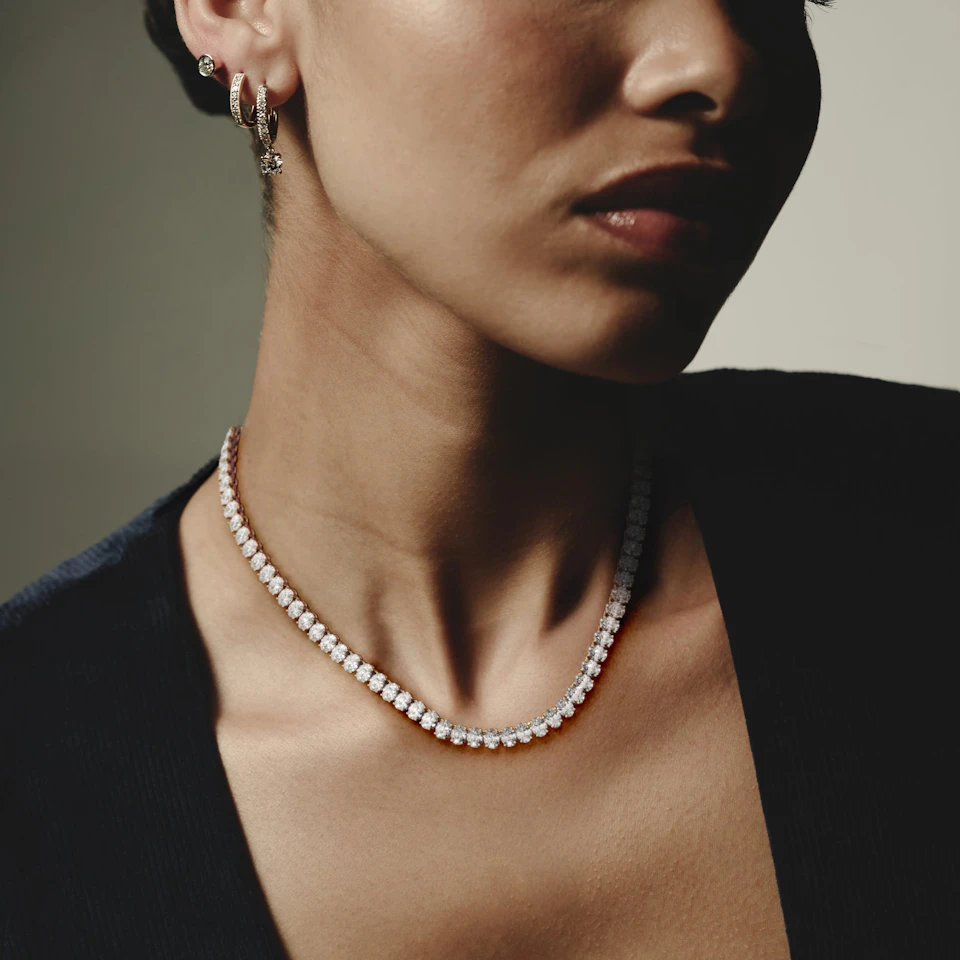 LUXE 24.00ct Lab Diamond Necklace with IGI Certified Oval-Cut Diamonds in 18K Yellow Gold