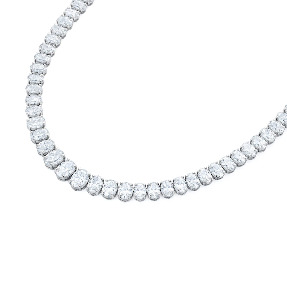 LUXE 33.00ct Lab Diamond Necklace with IGI Certified Oval-Cut Diamonds in 18K White Gold