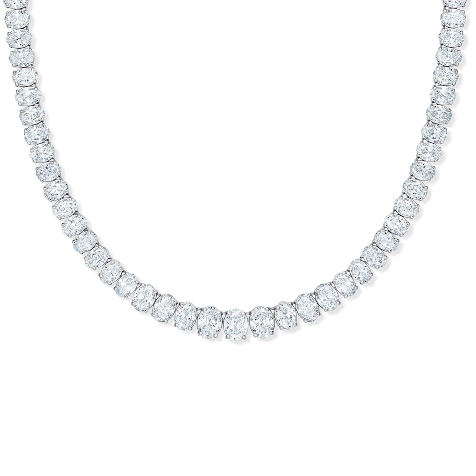 LUXE 33.00ct Lab Diamond Necklace with IGI Certified Oval-Cut Diamonds in 18K White Gold