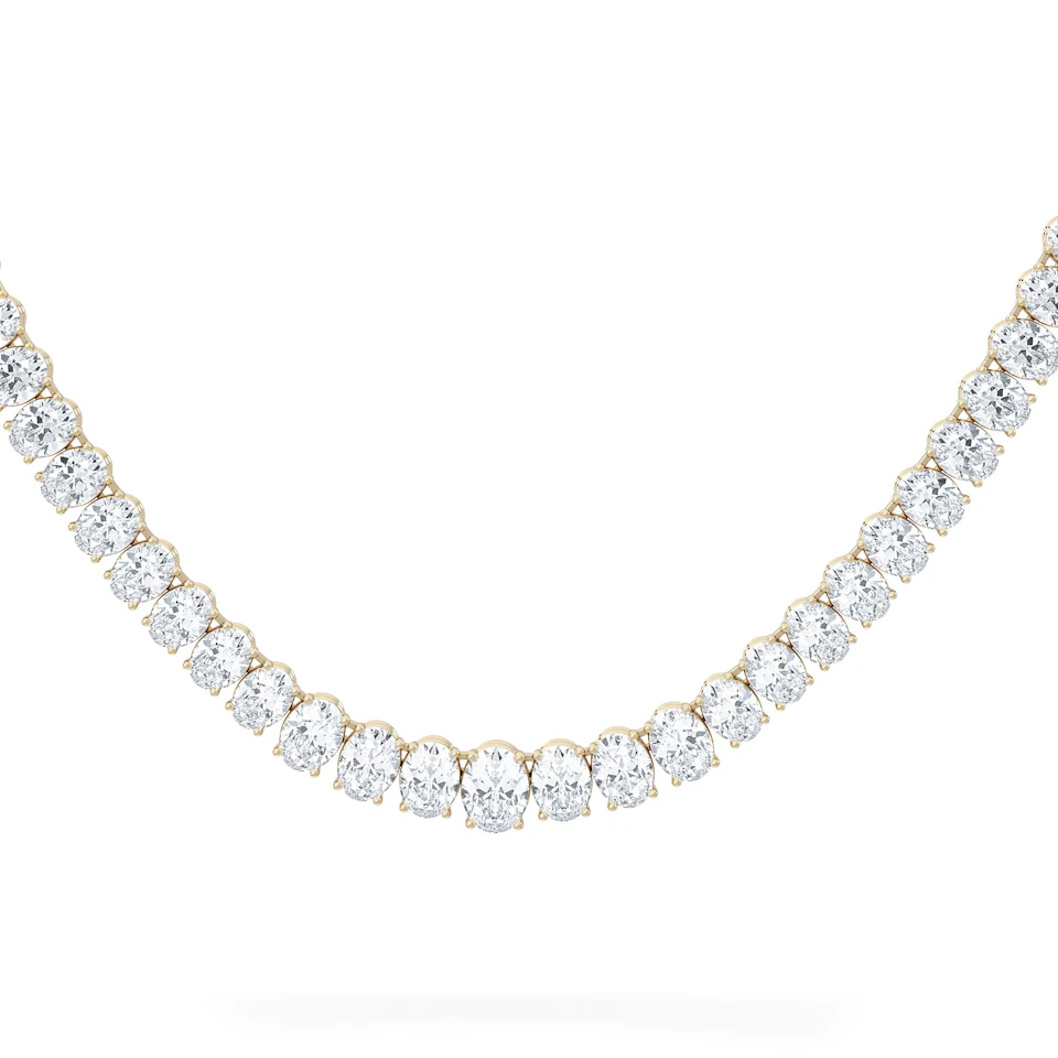 LUXE 33.00ct Lab Diamond Necklace with IGI Certified Oval-Cut Diamonds in 18K Yellow Gold