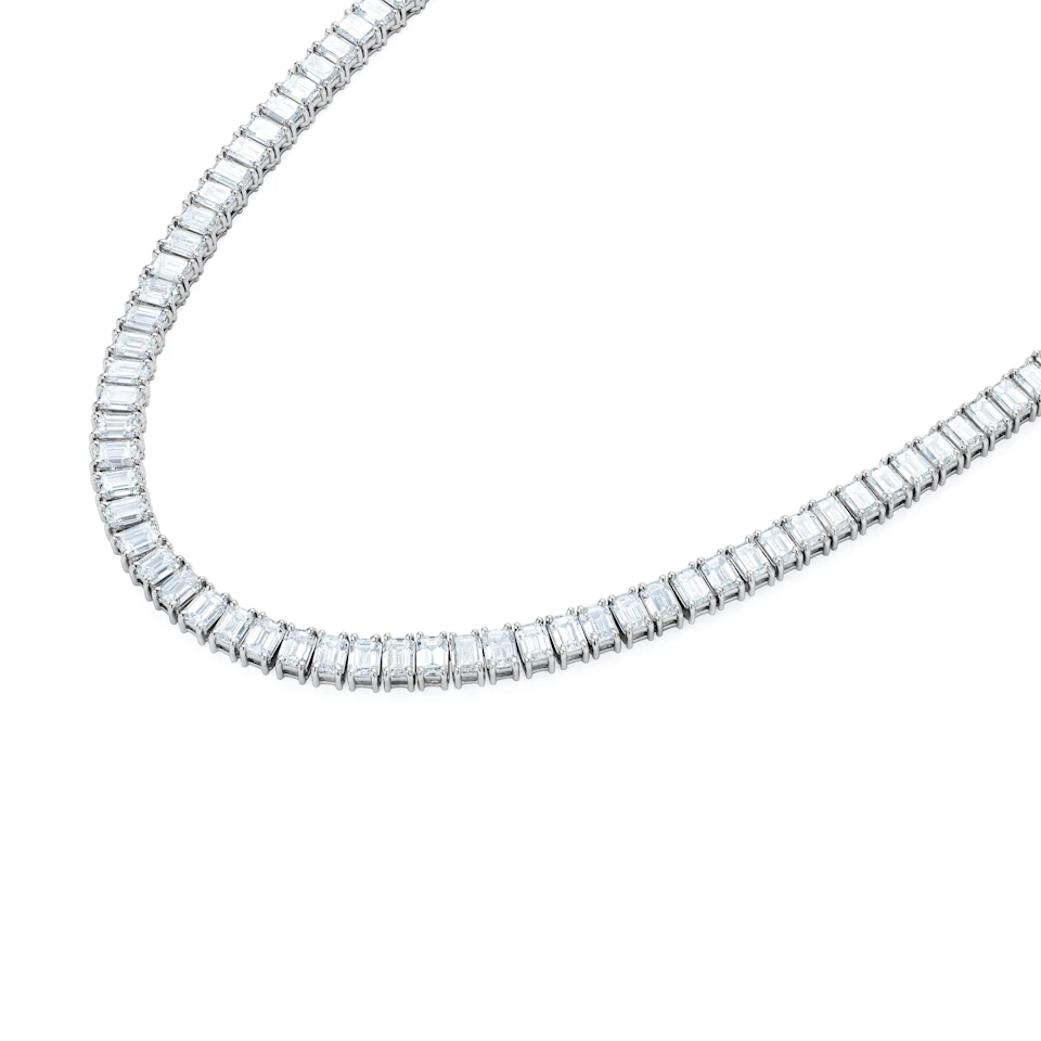 LUXE 27.00ct Lab Diamond Necklace with IGI Certified Emerald-Cut Diamonds in 18K White Gold