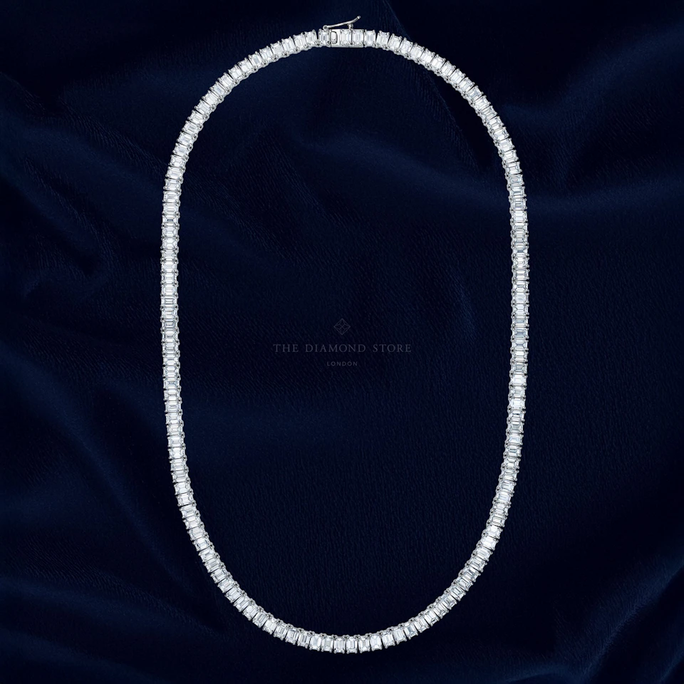 LUXE 27.00ct Lab Diamond Necklace with IGI Certified Emerald-Cut Diamonds in 18K White Gold