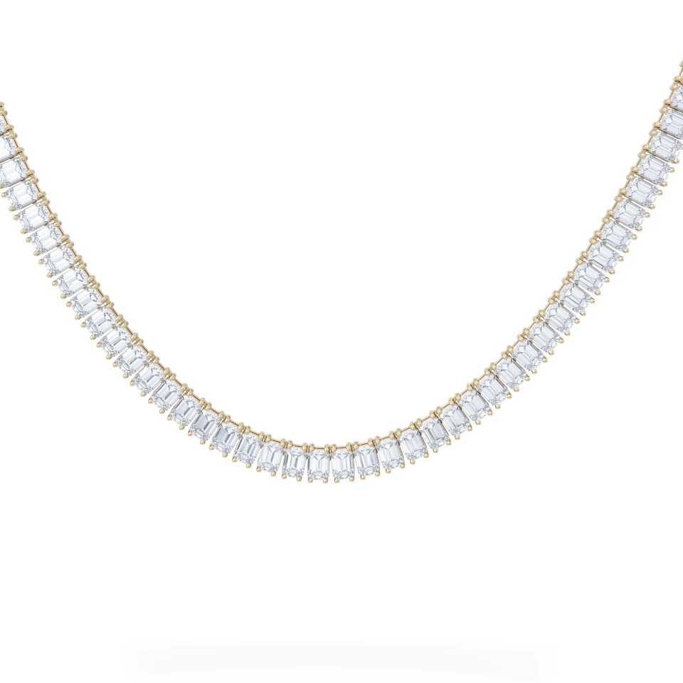 LUXE 27.00ct Lab Diamond Necklace with IGI Certified Emerald-Cut Diamonds in 18K Yellow Gold