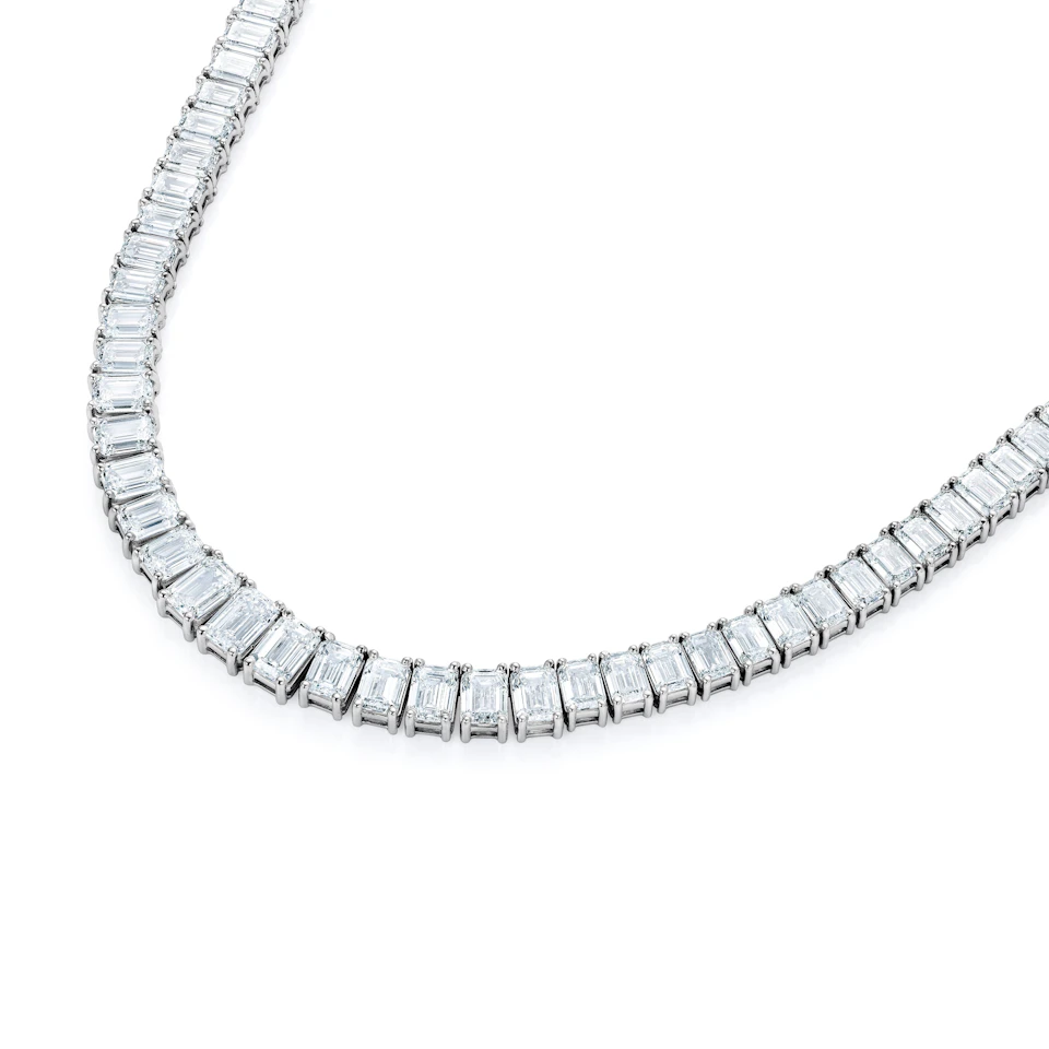 LUXE 33.00ct Lab Diamond Necklace with IGI Certified Emerald-Cut Diamonds in 18K White Gold