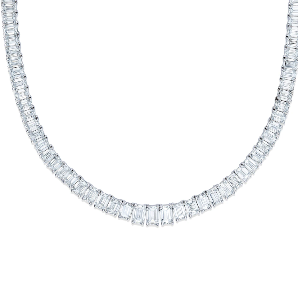 LUXE 33.00ct Lab Diamond Necklace with IGI Certified Emerald-Cut Diamonds in 18K White Gold