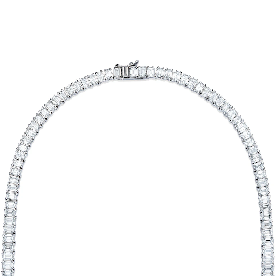 LUXE 33.00ct Lab Diamond Necklace with IGI Certified Emerald-Cut Diamonds in 18K White Gold