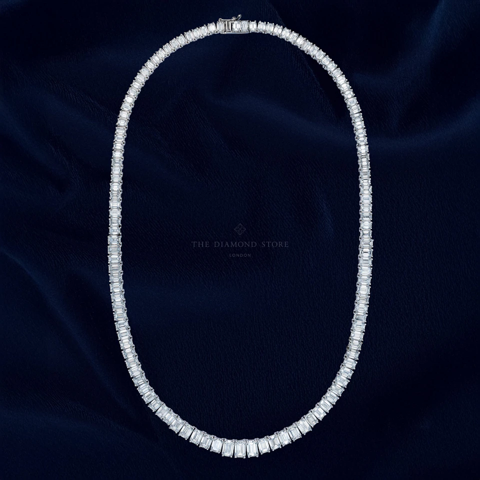 LUXE 33.00ct Lab Diamond Necklace with IGI Certified Emerald-Cut Diamonds in 18K White Gold