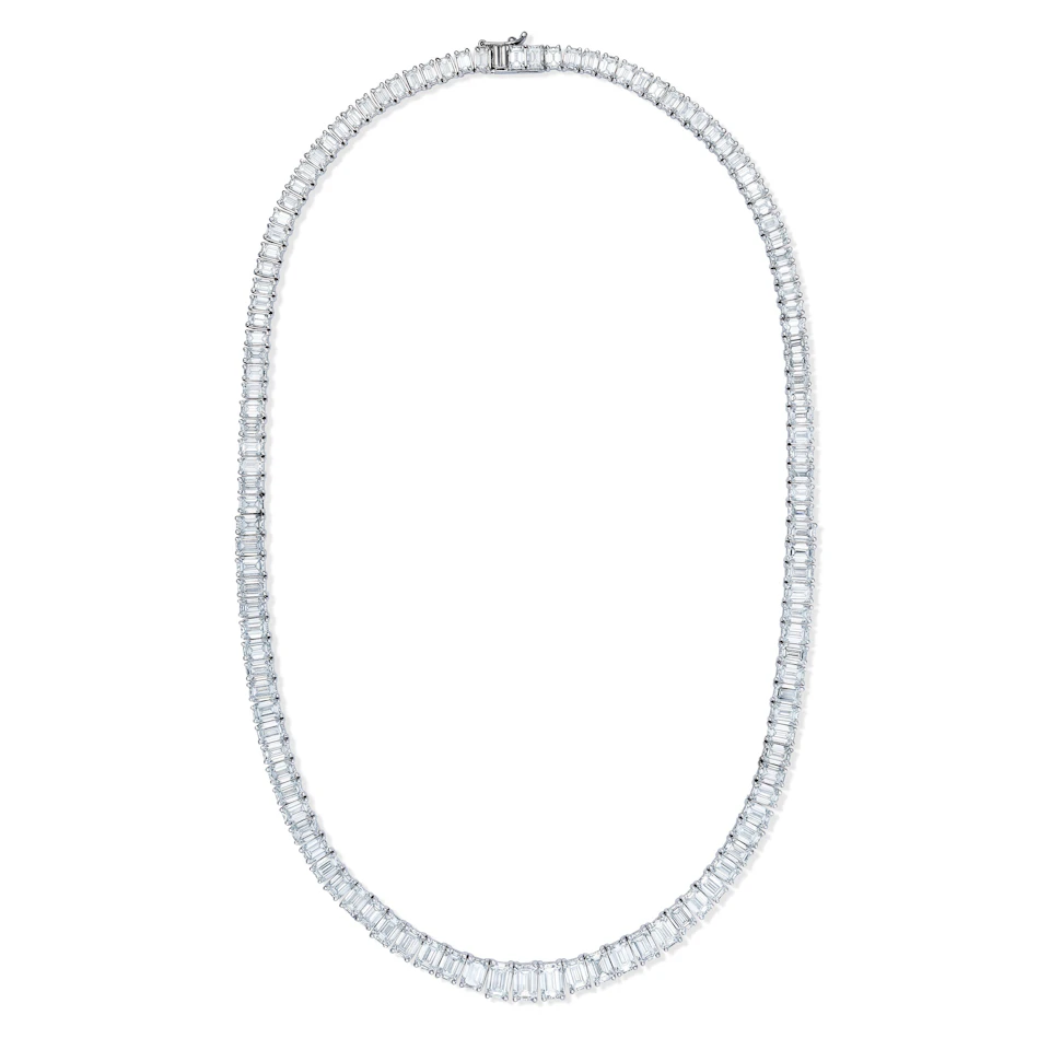 LUXE 33.00ct Lab Diamond Necklace with IGI Certified Emerald-Cut Diamonds in 18K White Gold