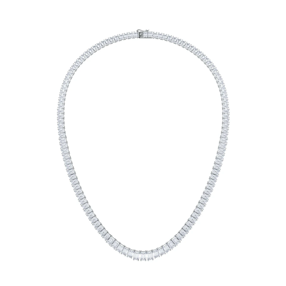 LUXE 33.00ct Lab Diamond Necklace with IGI Certified Emerald-Cut Diamonds in 18K White Gold