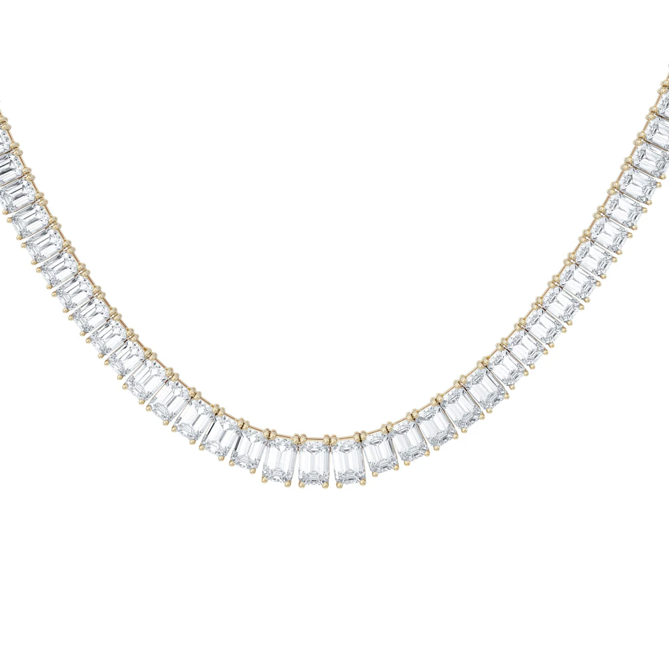LUXE 33.00ct Lab Diamond Necklace with IGI Certified Emerald-Cut Diamonds in 18K Yellow Gold