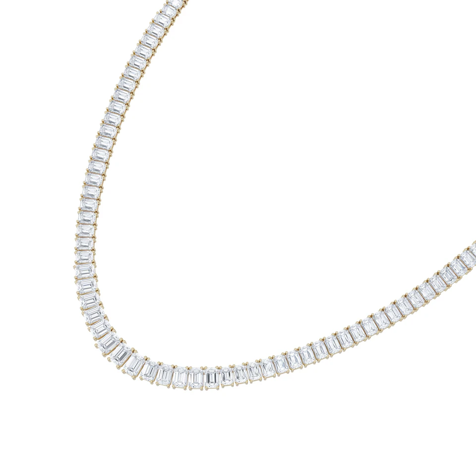 LUXE 33.00ct Lab Diamond Necklace with IGI Certified Emerald-Cut Diamonds in 18K Yellow Gold