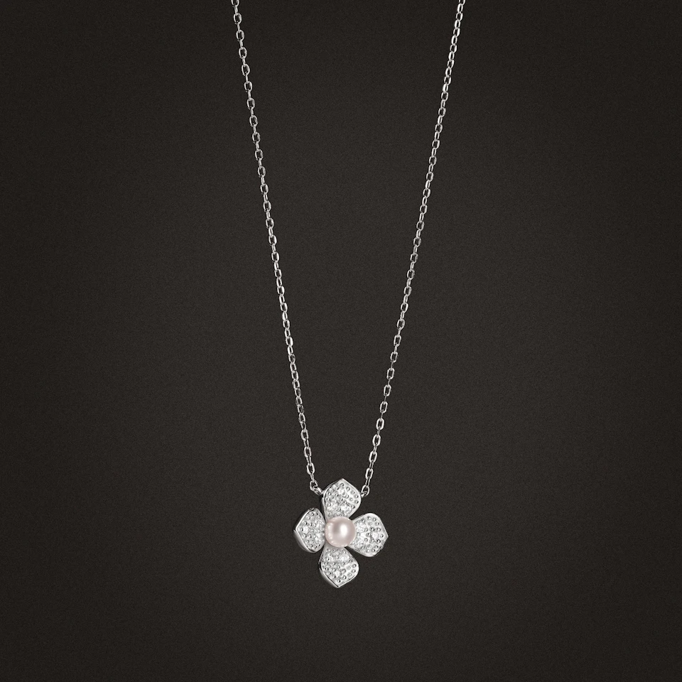 Eden 0.50ct Round Pearl and Lab Diamond Floral Necklace in Sterling Silver
