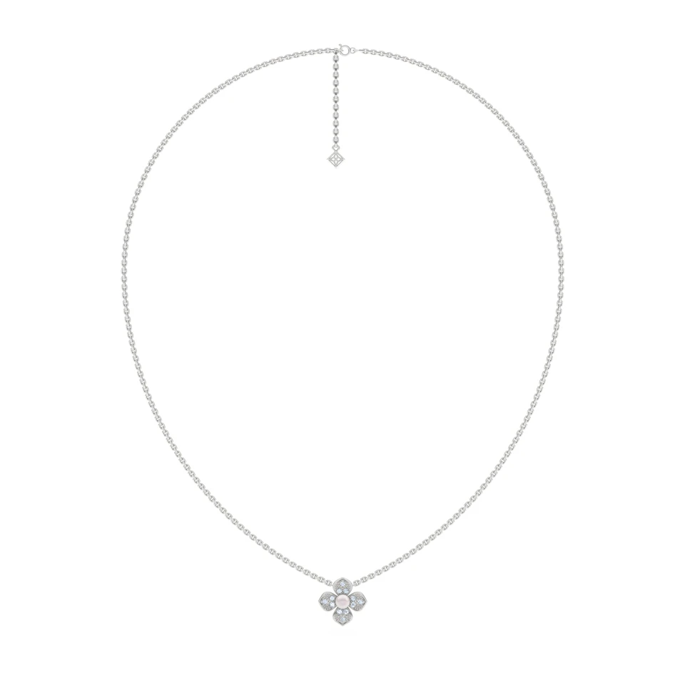 Eden 0.50ct Round Pearl and Lab Diamond Floral Necklace in Sterling Silver