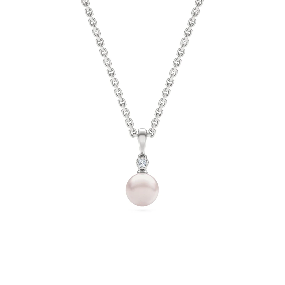 Eden 3.15ct Round Pearl and Lab Diamond Solitaire Pendant Necklace in Sterling Silver