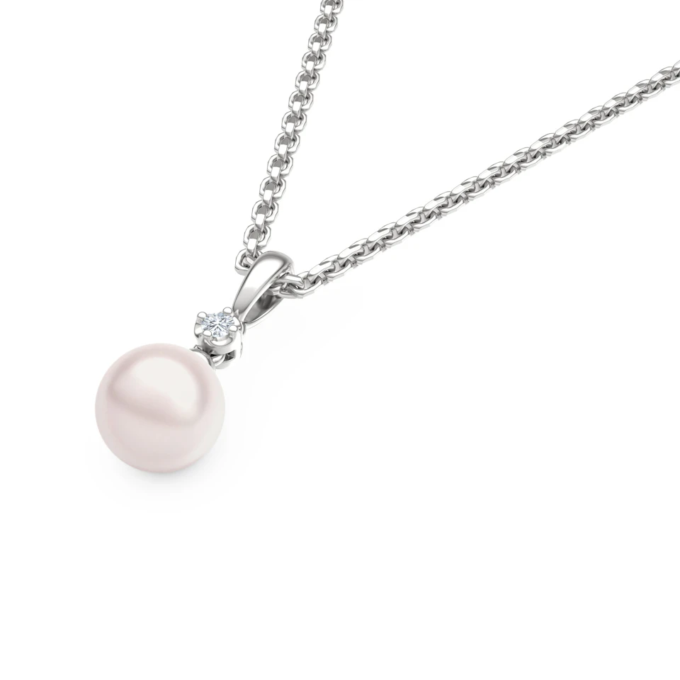 Eden 3.15ct Round Pearl and Lab Diamond Solitaire Pendant Necklace in Sterling Silver